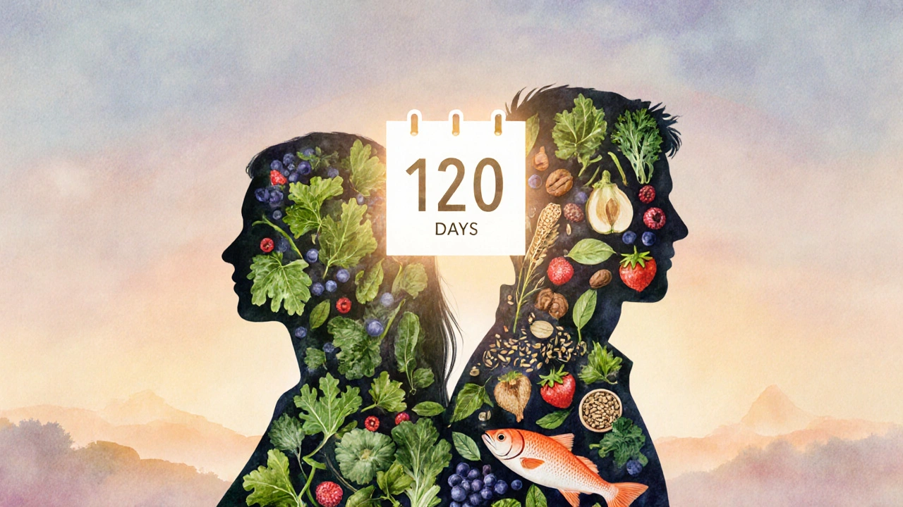 Dva postavy ve tvaru potravin, symbolizující společnou přípravu na těhotenství.