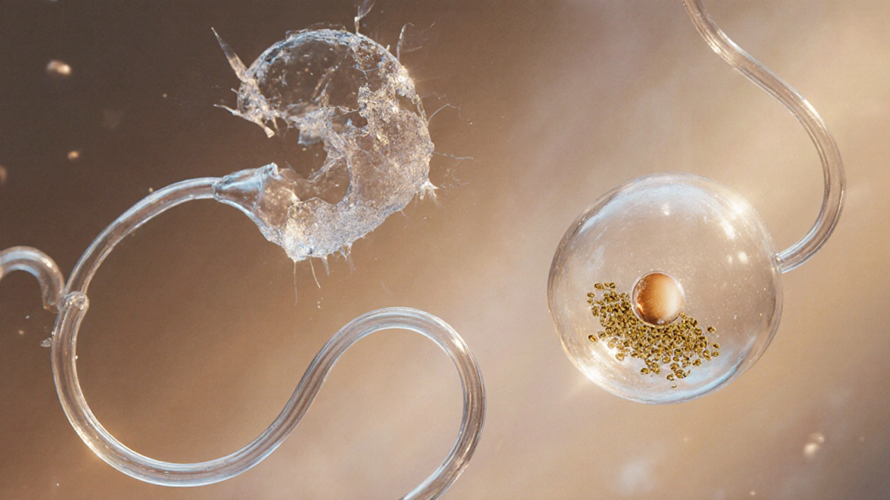 Symbolické zobrazení poškozené a celistvé vejcovodové trubice jako skleněných potrubí