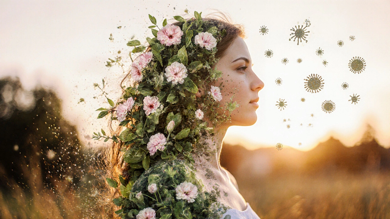 Ženská silueta složená z květů a listů, kde část dolního těla postupně mizí, symbolizující samovyléčení CIN 1.