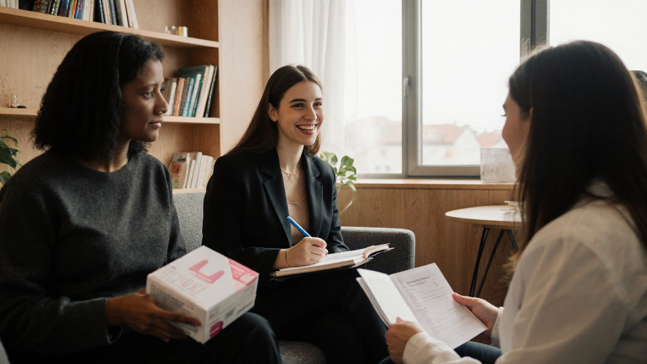 Ženy konzultují s gynekologem v ordinaci o možnostech antikoncepce.