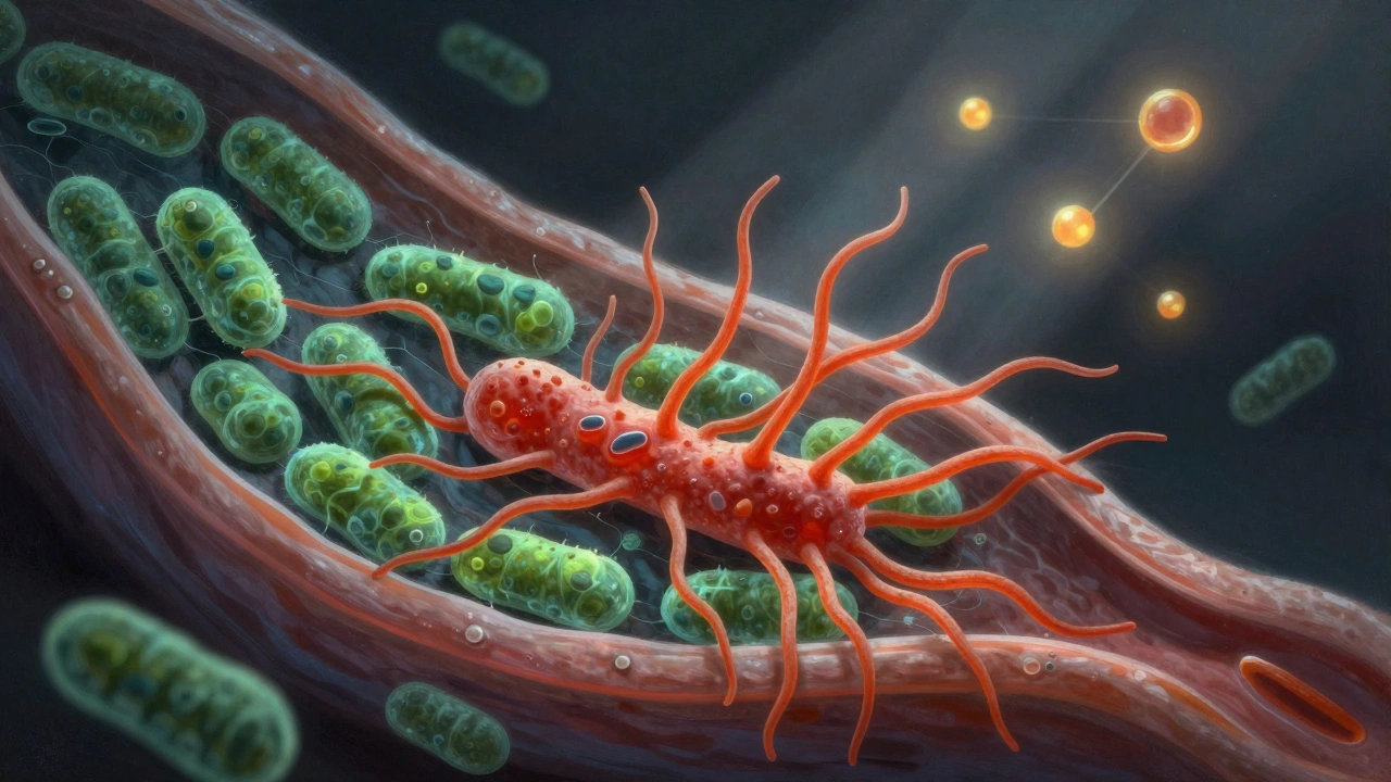 Koncepční obrázek rovnováhy mikroflóry pošvy s kvasinkami a bakteriemi.