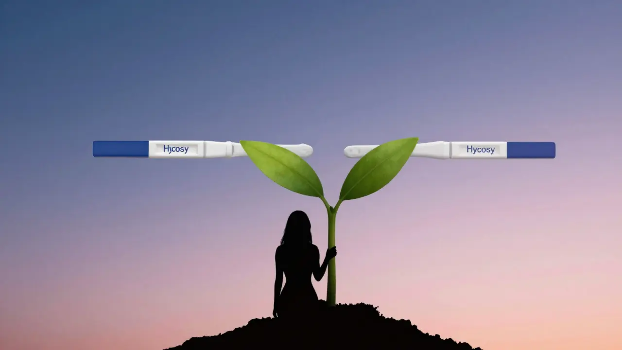 Symbolický obrázek růstové křivky hCG ve tvaru květiny, která vyrůstá z ženské siluety.