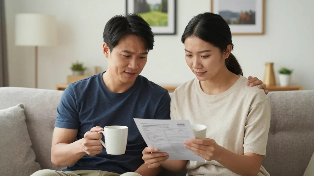 Pár spolu klidně sedí doma, podporují se v čekání na výsledek IVF.