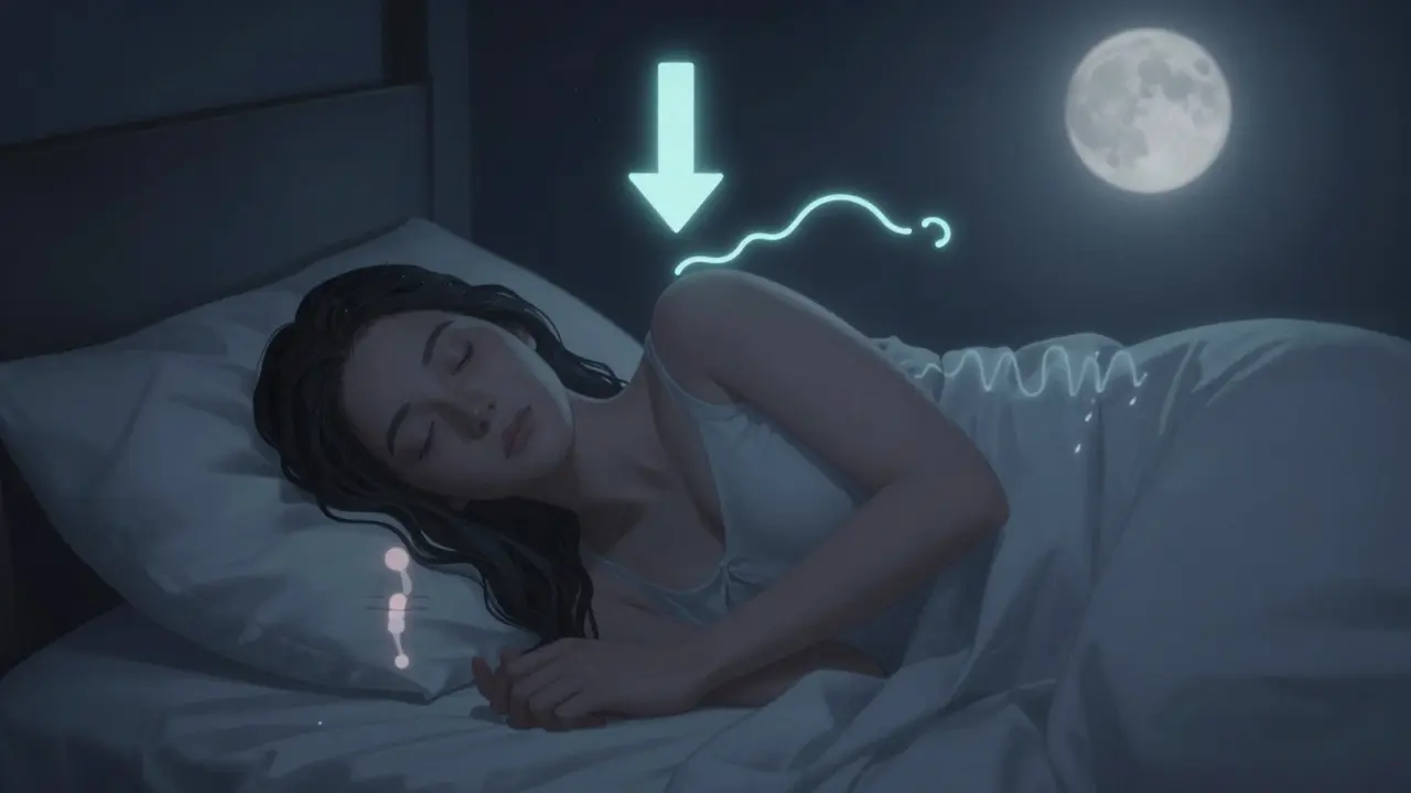 Žena v posteli s vize vnitřních změn těla před porodem.