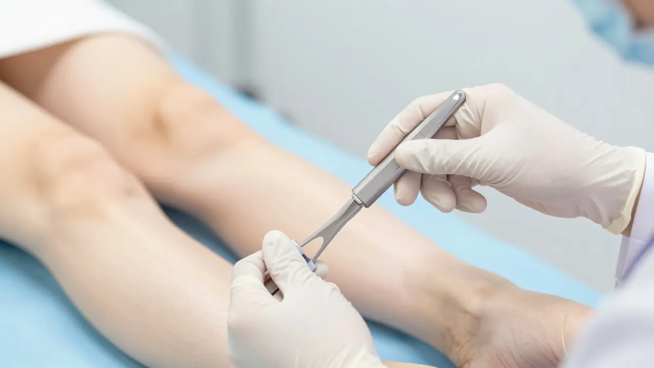 Gynekolog používá speculum při prohlídce, sterilní prostředí