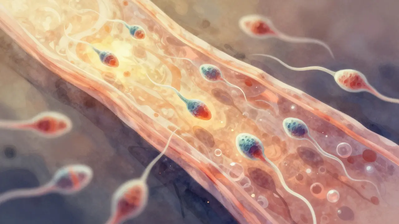 Spermie se plaví po cestě k vajíčku v přirozeném prostředí ženského těla.