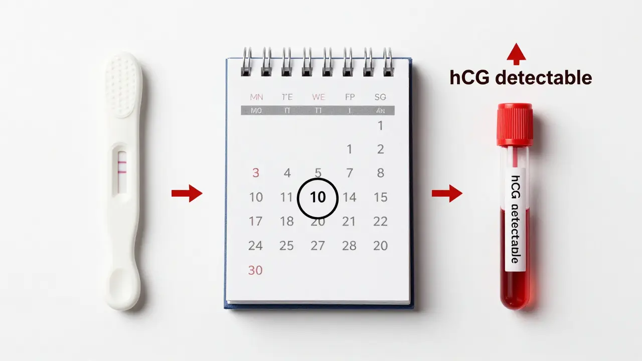 Srovnání domácího testu, kalendáře a krevního vzorku jako způsobů detekce těhotenství.