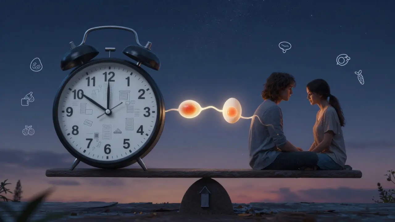 Váha s jedné strany stresem a zatočeným časem, z druhé strany klidným pár pod hvězdami a spojením spermie s vajíčkem.