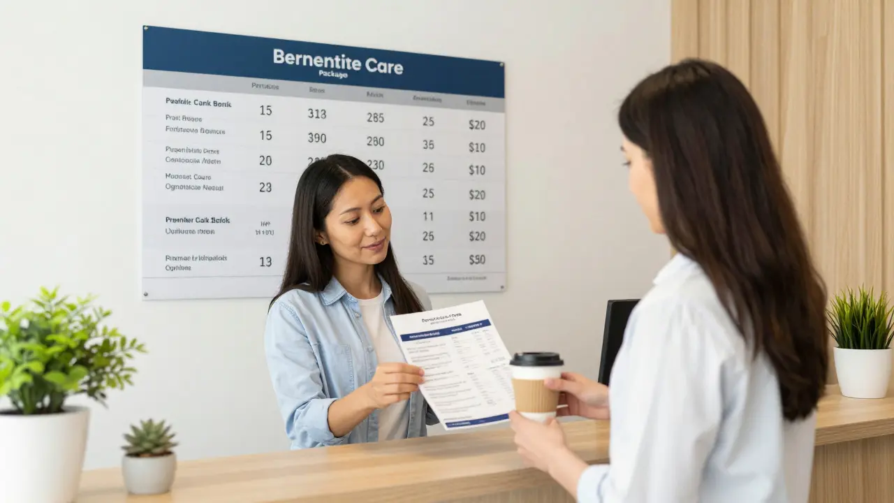 Žena si prohlíží ceny gynekologických služeb v soukromé ordinaci v Brně.