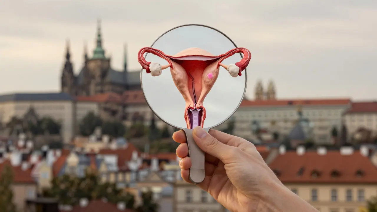 Zrcadlo odhalující vnitřní stav ženského těla jako symbol rané detekce onemocnění.