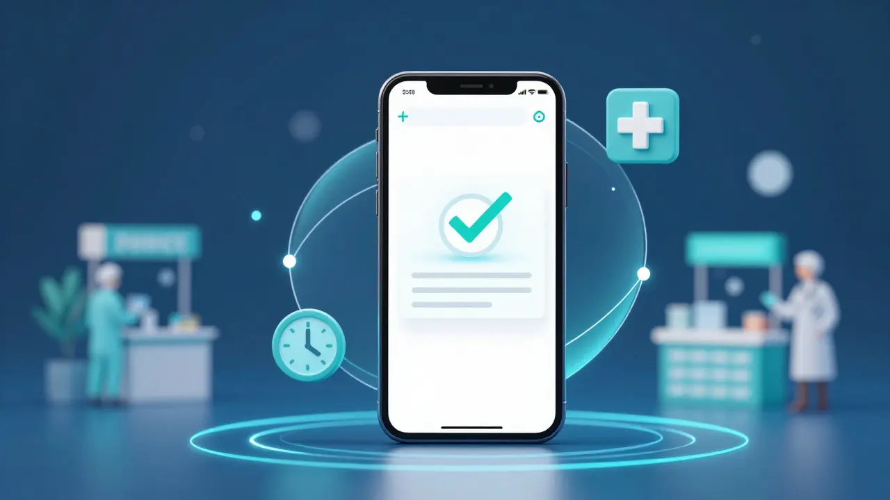 Koncepční obrázek e-receptu v mobilním telefonu.