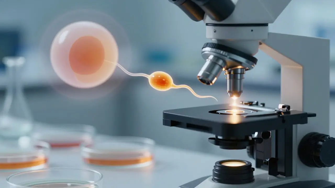 Konceptuální znázornění oplodnění v laboratorním prostředí