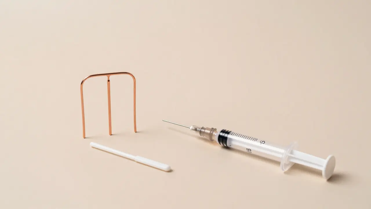 Sada dlouhodobě působících metod antikoncepce na neutrálním pozadí.