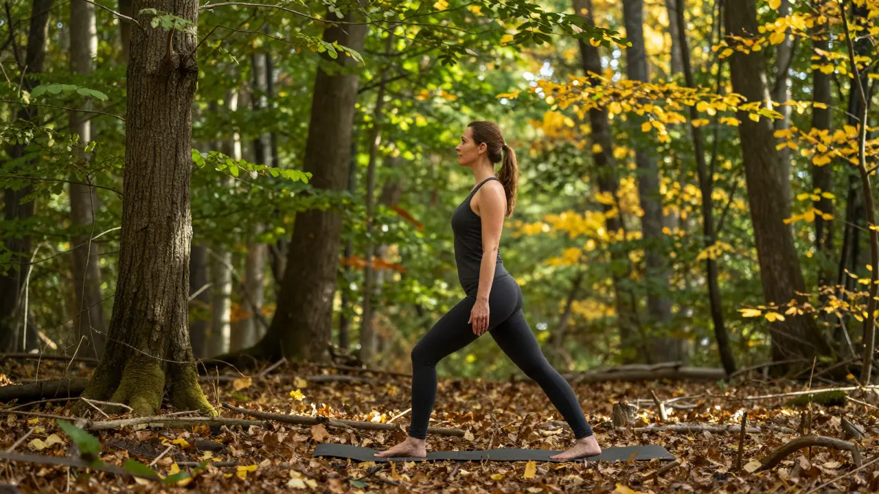 Žena v přírodě během podzimní procházky pro posílení imunity.