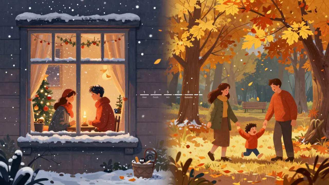 Ilustrace sezónnosti narození: vánoční koncipce a podzimní porod