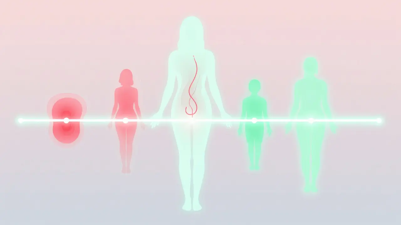 Konceptuální ilustrace fází poporodního hojení těla