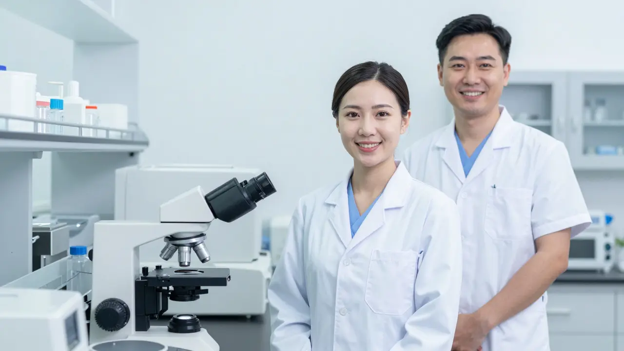 Lékaři v moderní laboratoři pro reprodukční medicínu