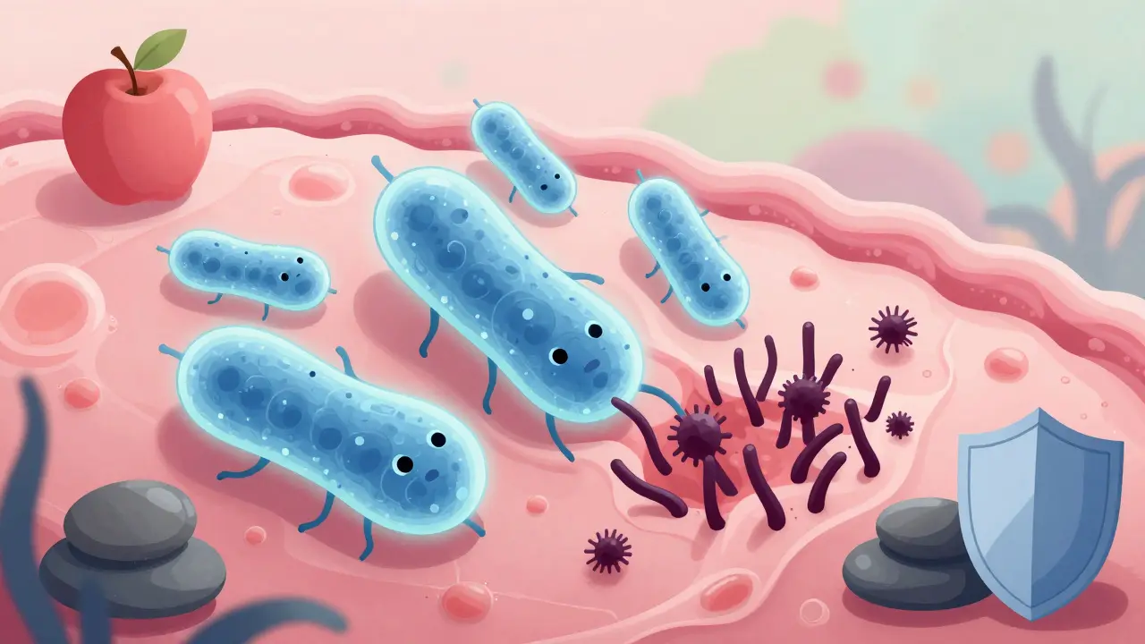 Abstraktní ilustrace rovnováhy vaginálního mikrobiomu