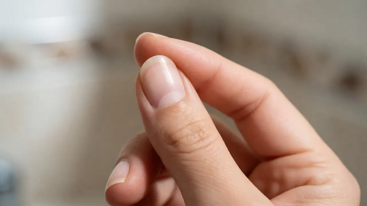 Detail prstů roztahujících průhledný hlen děložního čípku